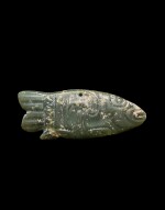 A green jade 'fish' pendant, Neolithic period, Hongshan culture | 新石器時代紅山文化 玉魚