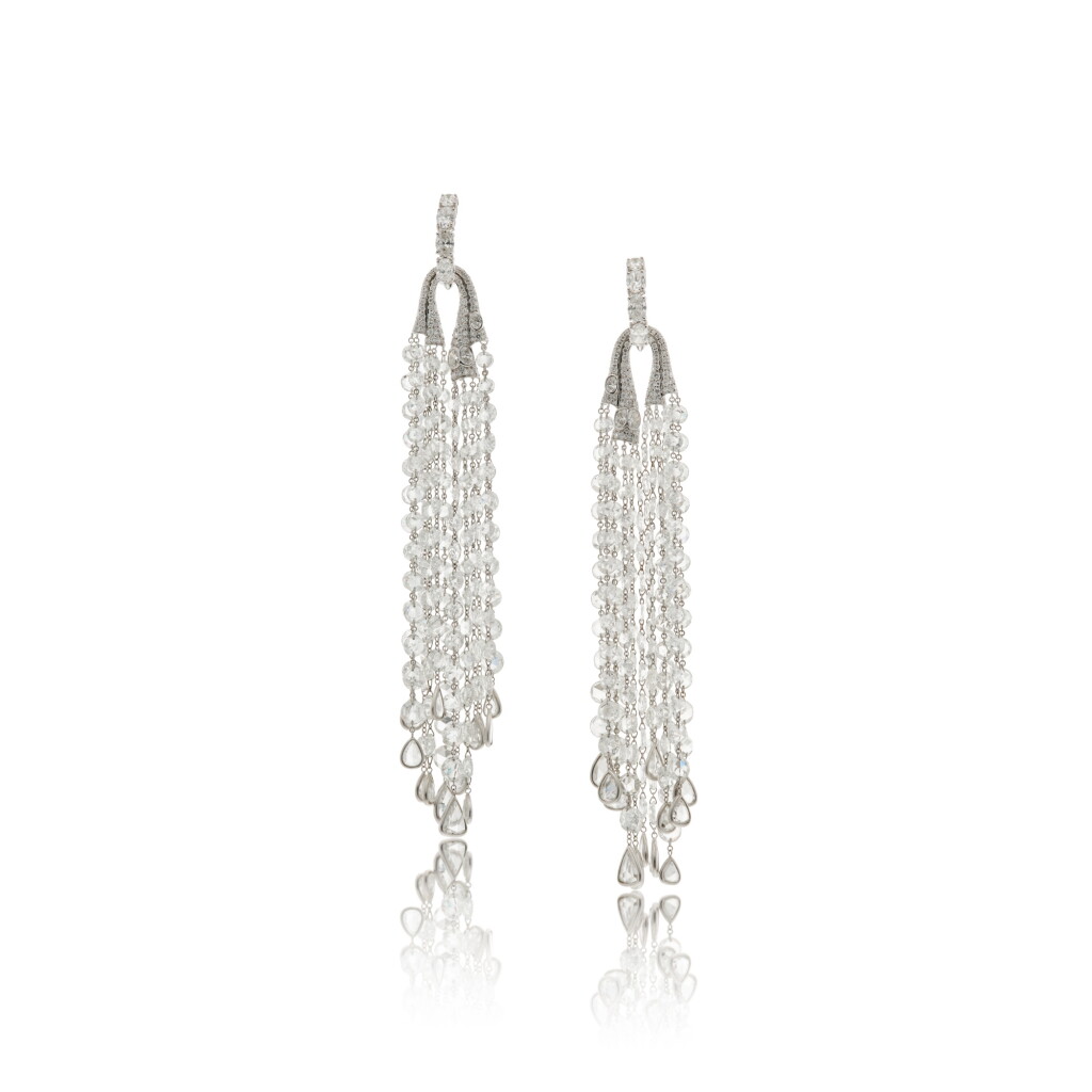 View full screen - View 1 of Lot 475. Pair of Diamond Pendant-Earclips.