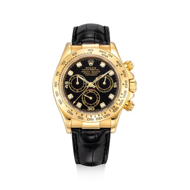 View full screen - View 1 of Lot 4003. ROLEX | COSMOGRAPH DAYTONA, REFERENCE 116518, A YELLOW GOLD AND DIAMOND-SET CHRONOGRAPH WRISTWATCH, CIRCA 2001.