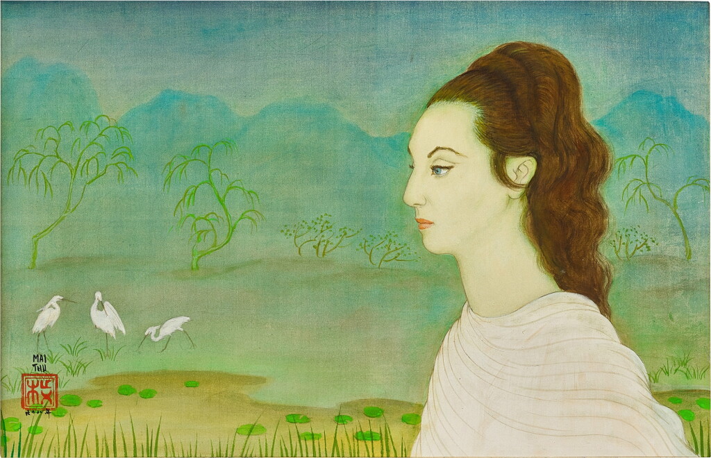 View full screen - View 1 of Lot 912. Mai Trung Thu 枚中栨 (梅忠恕)| Jeune Européenne dans un Jardin Japonais 日式花園中的歐洲少女.