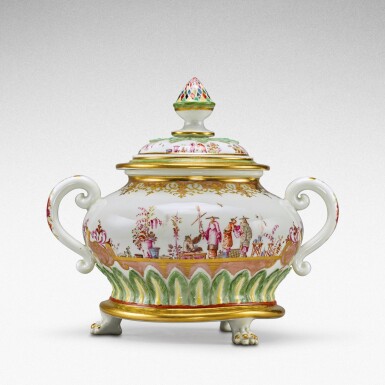 View full screen - View 1 of Lot 63. An extremely rare Meissen two-handled jar and cover, Circa 1725-28 .
