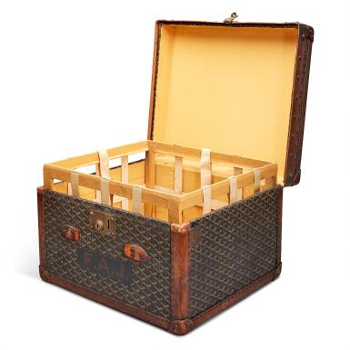 View full screen - View 1 of Lot 18. Vintage Goyardine Canvas Small Hat Box Trunk Brass Hardware, Circa 1920-1930.