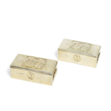 View full screen - View 1 of Lot 102. A pair of Regency silver-gilt Sandwich boxes, Edward Farrell, London, 1814.