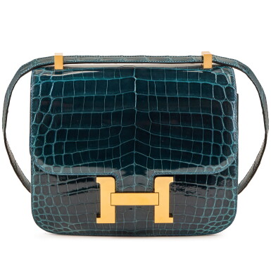 View full screen - View 1 of Lot 64. Bleu Colvert Shiny Niloticus Crocodile Constance 23 Gold Hardware, 2016.