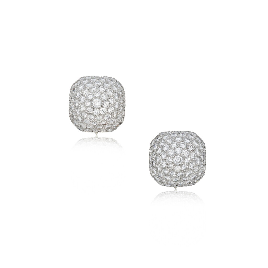 View full screen - View 1 of Lot 454. Pair of Diamond Earclips.