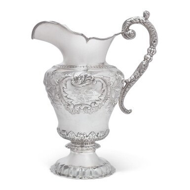 View full screen - View 1 of Lot 1804. AN AMERICAN SILVER PRESENTATION PITCHER OF JEWISH INTEREST, GALE, WOOD & HUGHES, NEW YORK, DATED 1842.