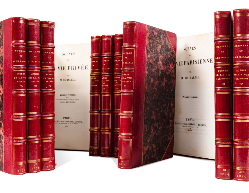 View full screen - View 1 of Lot 30. Études de mœurs au XIXe siècle. Scènes de la vie privée. – Scènes de la vie de province. – Scènes de la vie parisienne. Paris, 1834-1837. Première ébauche de La Comédie humaine. De la bibliothèque de Robert Hoe..