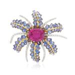 Tourmaline, tanzanite and diamond brooch, ‘Fireworks’, circa 1993