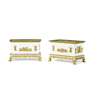 View full screen - View 1 of Lot 60. A pair of Empire gilt-bronze mounted marble jardinières, early 19th century.