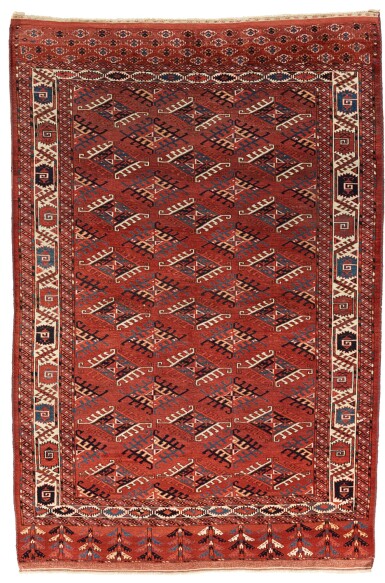 View full screen - View 1 of Lot 106. A YOMUT MAIN CARPET, WEST TURKESTAN.
