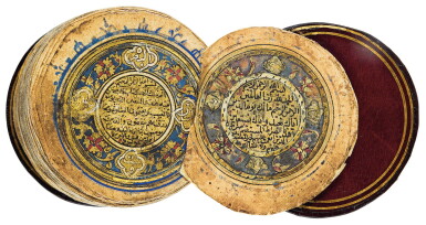 View full screen - View 1 of Lot 111. AN ILLUMINATED MINIATURE QUR’AN IN FITTED BOX, TURKEY, OTTOMAN, DATED 951 AH/1544 AD.