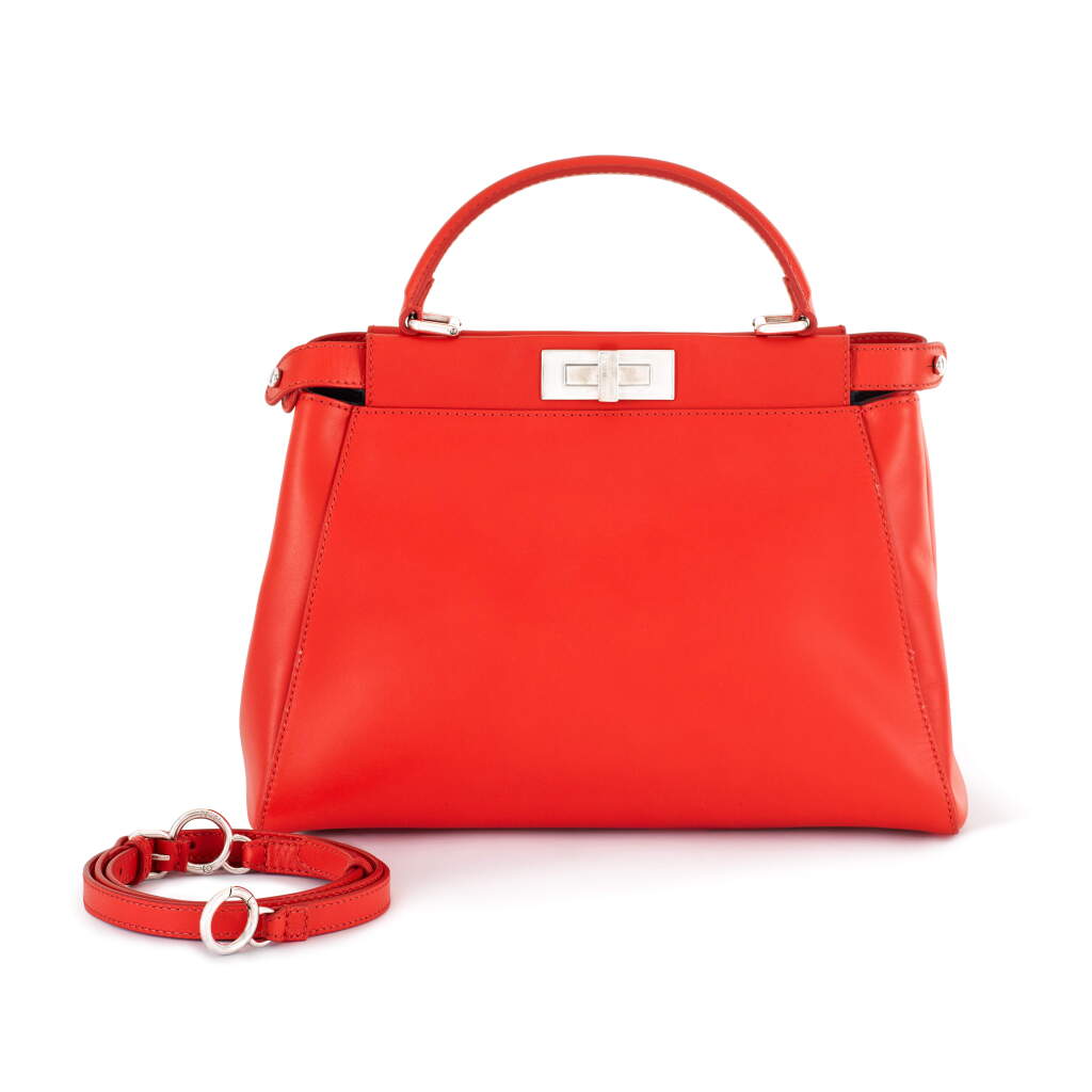 View full screen - View 1 of Lot 71. Orange Calfskin, Python and Crocodile Peekaboo Medium Silver Hardware, 2015.