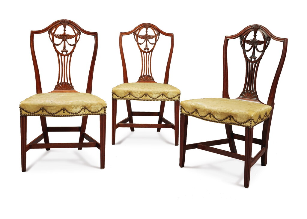 View full screen - View 1 of Lot 110. The Harding Family Very Fine Set of Three Federal Carved Mahogany Side Chairs, attributed to John Carlile and Sons (w. 1789–1803), Providence, Rhode Island, circa 1800.
