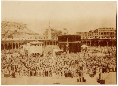 View full screen - View 1 of Lot 111. Mecca—Abd al-Ghaffar | Photograph of the Haram al-Sharif and Kaaba at Mecca, circa 1887.