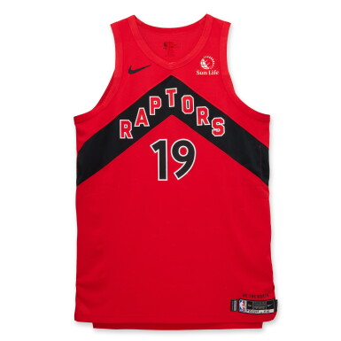 View full screen - View 1 of Lot 184. Jakob Poeltl Toronto Raptors 2023-2024 Kia NBA Tip-Off Game Worn Icon Edition Jersey.