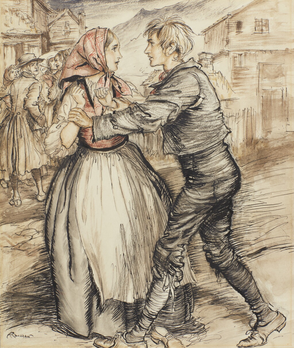 View full screen - View 1 of Lot 252. Rackham, "Peer and Solveig at the Wedding", watercolour for Peer Gynt, 1936.