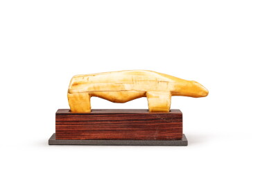View full screen - View 1 of Lot 272. Thule Polar Bear Walrus Ivory Figure, Bering Strait, 1200-1800 AD. | Statuette d'ours, Thule, Détroit de Bering, 1200-1800 ap. J.-C. .