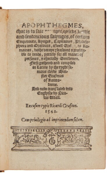 View full screen - View 1 of Lot 18. Erasmsus, Desiderius | First edition in English, rarely seen in the market.