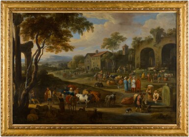 View full screen - View 1 of Lot 67. An extensive Italianate landscape with a cattle market by ruins.