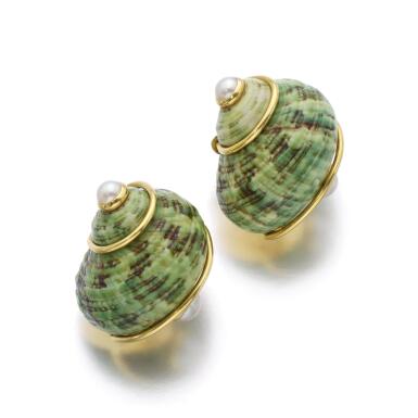View full screen - View 1 of Lot 78. PAIR OF SHELL EAR CLIPS | SEAMAN SCHEPPS.