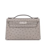 Gris Mouette Ostrich Kelly Pochette Palladium Hardware, 2025