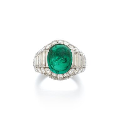 View full screen - View 1 of Lot 964. Emerald and diamond ring.