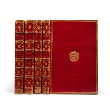 View full screen - View 1 of Lot 547. Tableaux topographiques... de la Suisse. 1780-1786. 4 vol. in-f°. Maroquin rouge aux armes de la duchesse de Berry..