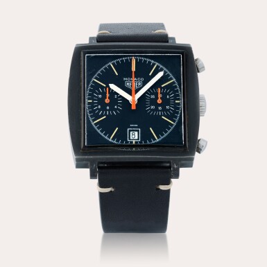 View full screen - View 1 of Lot 104. Monaco ‘Dark Lord’, Reference 740303 N | A black-coated stainless steel chronograph wristwatch with date | Circa 1978.