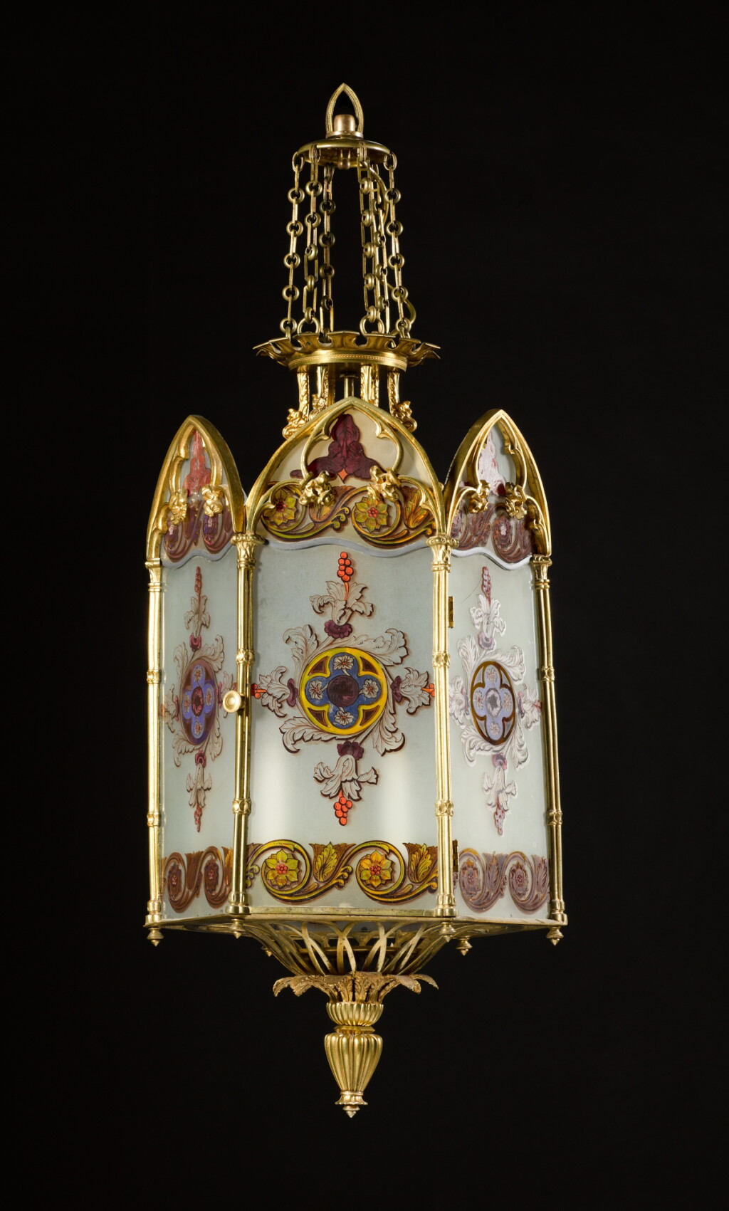 View full screen - View 1 of Lot 86. A Regency gilt-bronze and stained-glass hall lantern, circa 1815, attributed to George Bullock.