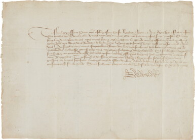 View full screen - View 1 of Lot 3. King Edward IV | Letter signed, to the Duke of Brittany, confirming a commercial treaty, 15 March 1476.
