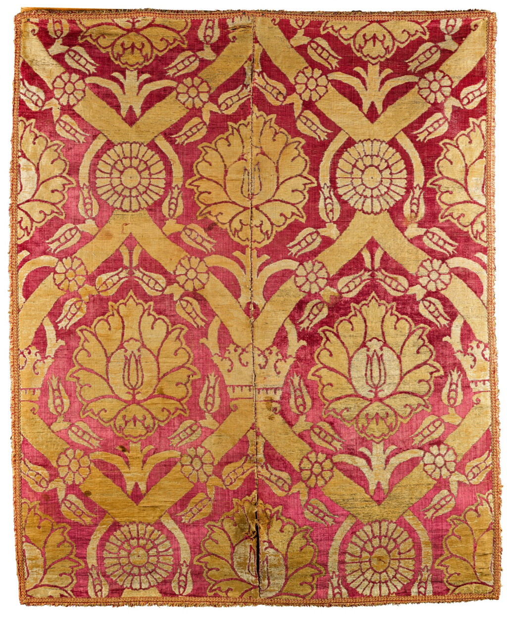 View full screen - View 1 of Lot 111. An Ottoman silk velvet and metal thread panel with rosettes, probably Bursa, Turkey, 17th century.