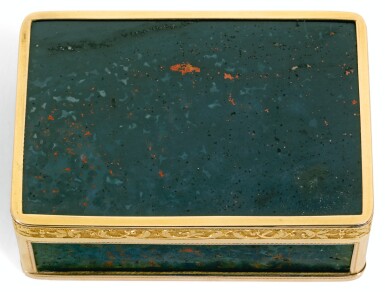 View full screen - View 1 of Lot 5. A GOLD-MOUNTED BLOODSTONE SNUFF BOX, JOSEF WOLFGANG SCHMIDT, VIENNA, CIRCA 1800.