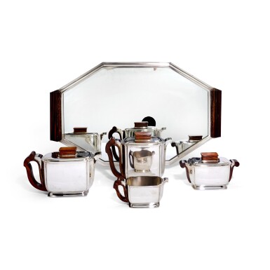View full screen - View 1 of Lot 130. A French Art Deco four-piece silver tea service and electroplate tray, Tétard Frères, Paris, circa 1930.