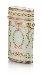 A rare Fabergé jewelled gold-mounted and guilloché enamel cigarette case, workmaster Michael Perchin, St Petersburg, 1899-1903