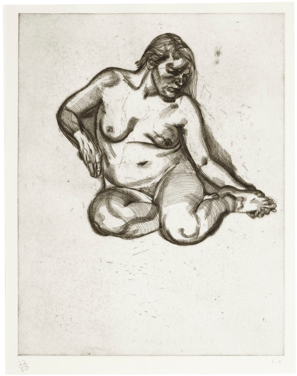 View full screen - View 1 of Lot 107. LUCIAN FREUD | GIRL HOLDING HER FOOT (H. 25; F. 34).