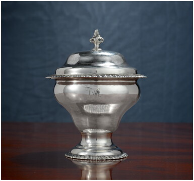 View full screen - View 1 of Lot 73. AN EARLY AMERICAN SILVER SUGAR BOWL AND COVER, JOSEPH RICHARDSON SR., PHILADELPHIA, CIRCA 1760.