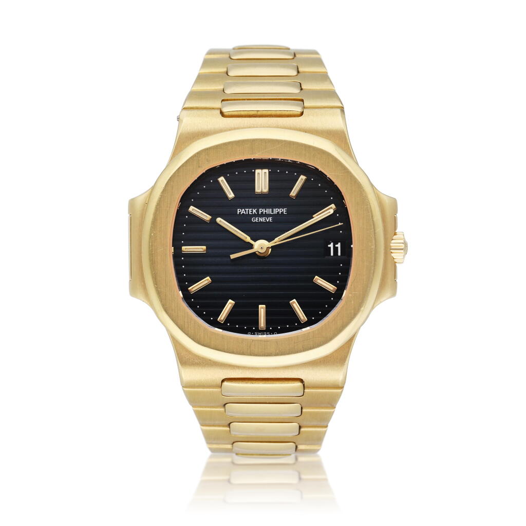 View full screen - View 1 of Lot 3. Reference 3800/001 Nautilus | A yellow gold automatic wristwatch with date and bracelet, Circa 1985.
