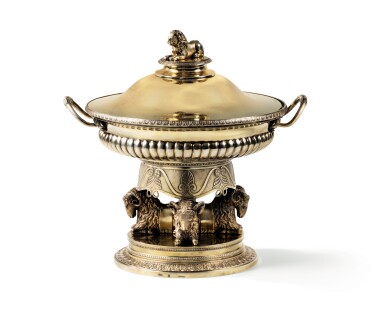 View full screen - View 1 of Lot 39. A SILVER-GILT COVERED TUREEN, JOHANN GEORG CHRISTIAN NEUSS AND JOHANN ALOIS SEETHALER, AUGSBURG, 1821 | SOUPIÈRE COUVERTE ET SA DOUBLURE EN VERMEIL PAR JOHANN GEORG CHRISTIAN NEUSS ET JOHANN ALOIS SEETHALER, AUGSBOURG, 1821.