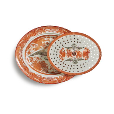 View full screen - View 1 of Lot 835. A Chinese Export 'Orange Fitzhugh' 'Eagle' Oval Platter and Mazarin Qing Dynasty, Jiaqing Period, circa 1810.