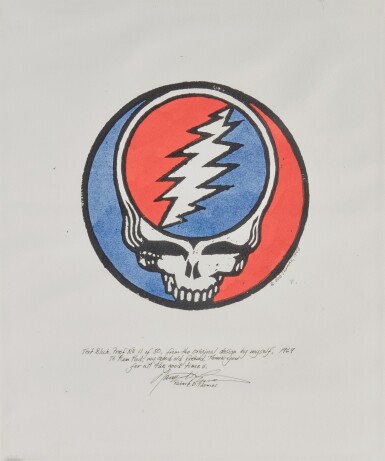 View full screen - View 1 of Lot 30. Bob Thomas | Steal Your Face logo, printed by Thomas and given to Ram Rod.