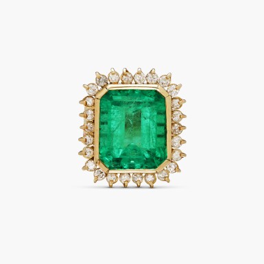 View full screen - View 1 of Lot 228. Emerald and Diamond Ring .