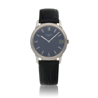 View full screen - View 1 of Lot 620. Calatrava, Ref. 3593 White gold wristwatch with date Circa 1975.