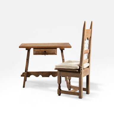 View full screen - View 1 of Lot 1080. Desk and chair | Bureau et chaise.