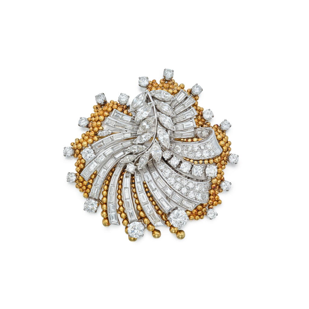View full screen - View 1 of Lot 217. Diamond Clip-Brooch and Gold and Diamond Jacket.