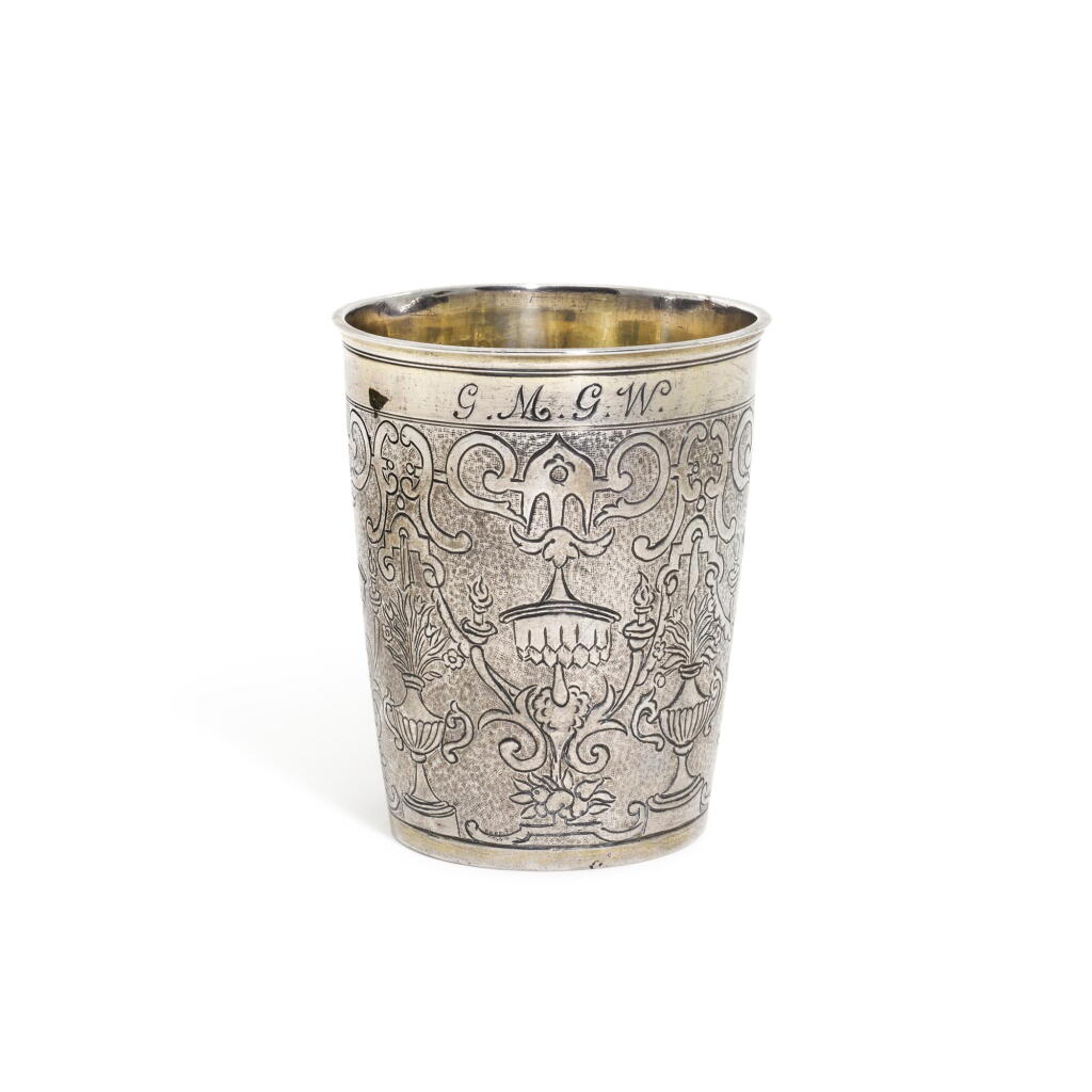 View full screen - View 1 of Lot 9. A German parcel-gilt silver beaker, Philipp Stenglin, Augsburg 1722-26.