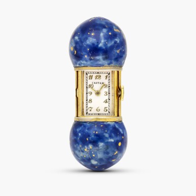 View full screen - View 1 of Lot 2152. An unusual silver-gilt and simulated lapis lazuli mounted purse watch with concealed dial, Circa 1935 .