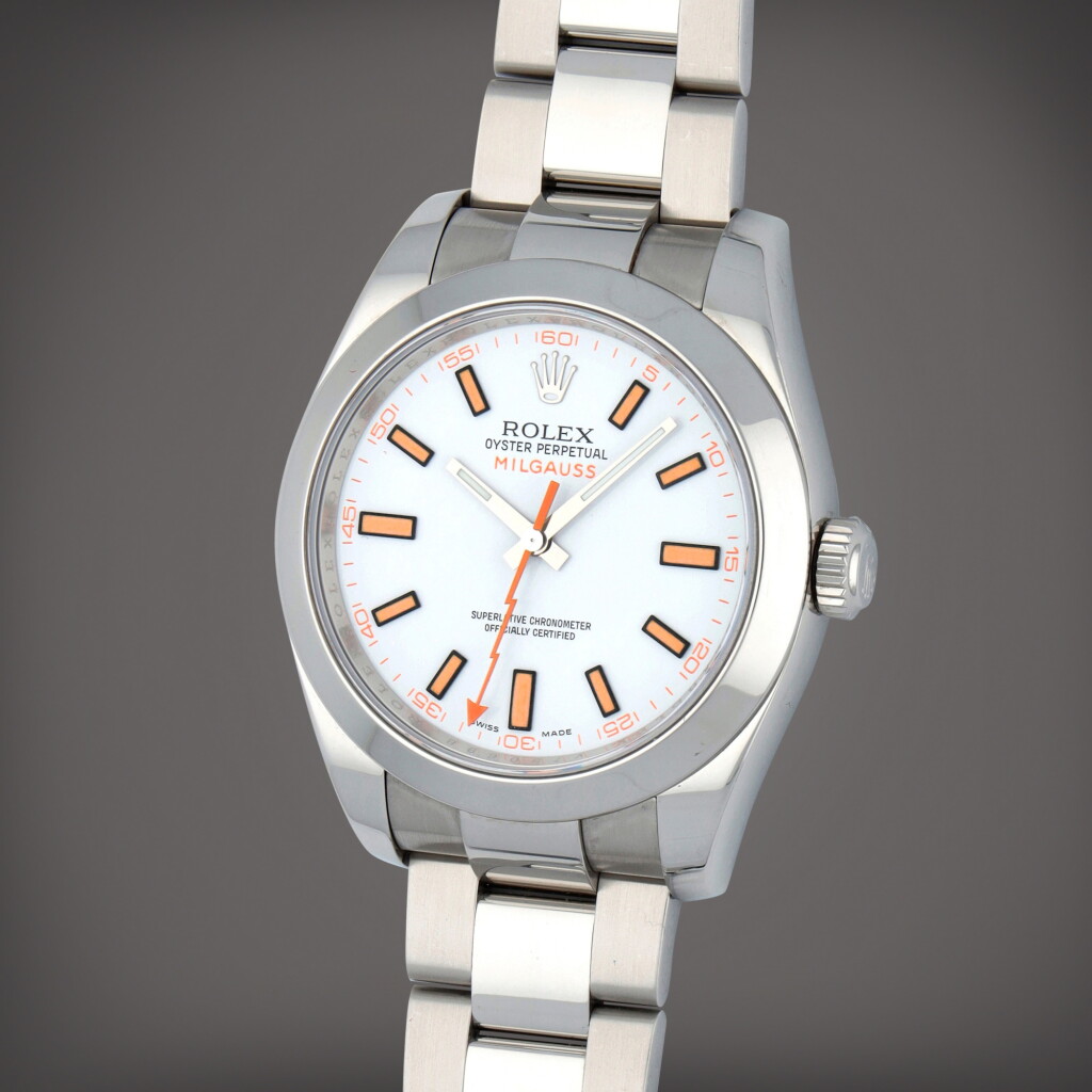 View full screen - View 1 of Lot 310. Milgauss, Reference 116400 | A stainless steel wristwatch with bracelet | Circa 2012 .