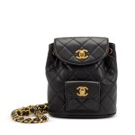 Black Quilted Lambskin Mini Timeless CC Duma Backpack Gold Hardware, 1991-1994