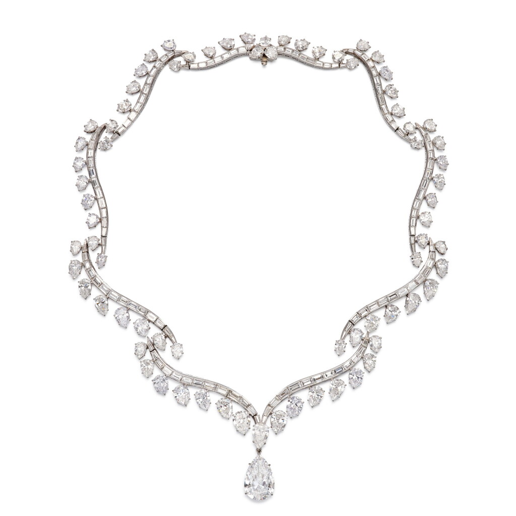 View full screen - View 1 of Lot 1814. Diamond Pendent Necklace, Necklace by Harry Winston, 1960 | 海瑞溫斯頓 鑽石 項鏈 配 8.02克拉 梨形 D色 內部無瑕 鑽石 掛墜, 1960年.