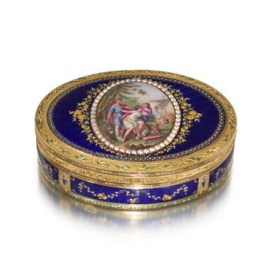 View full screen - View 1 of Lot 112. A Pearl-Set Gold and Enamel Snuff Box, Probably Philippe Gervais, Geneva, Circa 1785.
